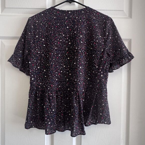 Madewell Top Womens Small Star Print Peplum Ruffle Hem Button Blouse - Picture 6 of 8